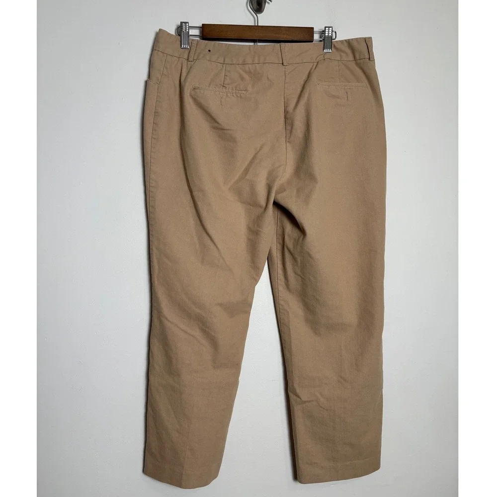 Womens Classic Khaki Tan Cropped Pants Size 14 Cotton Blend Quiet Luxury